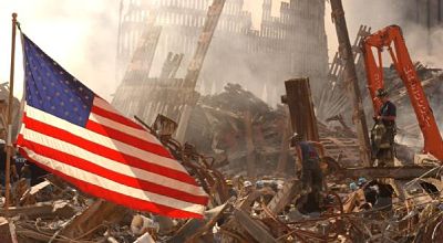 american flag at ground zero