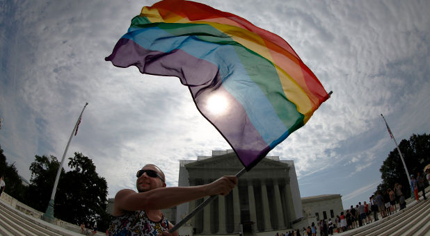gay marriage supporter outside U.S. Supreme Court