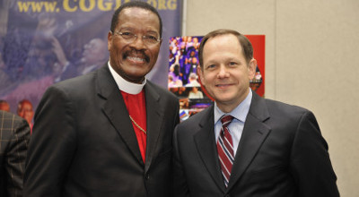 Presiding Bishop Charles E. Blake Sr. (l) and St. Louis Mayor Francis G. Slay