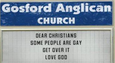 Anglican parish of Gosford gay rights sign
