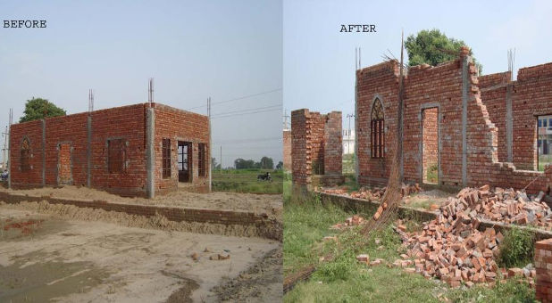 destroyed church in northern India