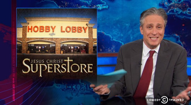 Jon Stewart mocking Hobby Lobby.