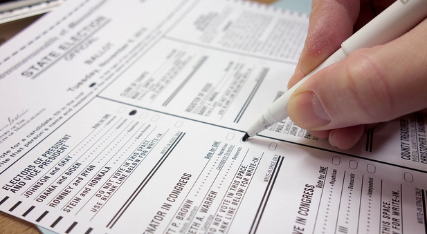 voting on a paper ballot