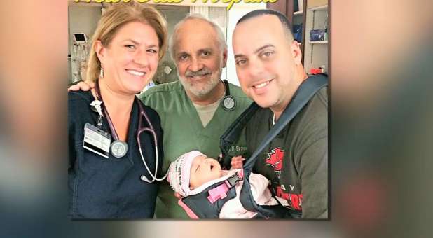 A woman delivered her baby after a truck hit her when she was seven months pregnant.