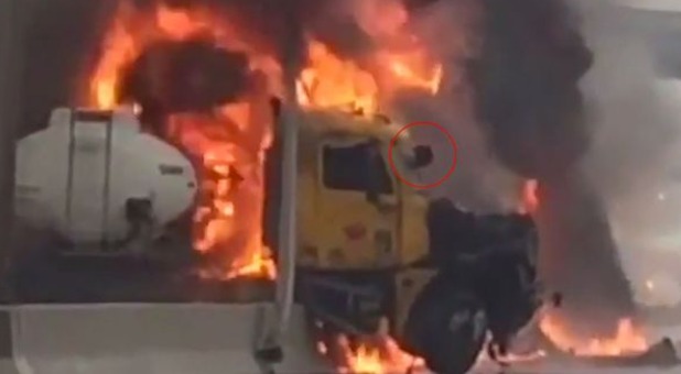 fuel tanker burns after crash