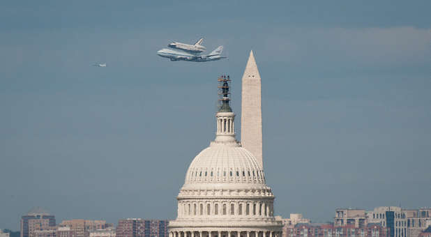 U.S. capitol, washington monument, space shuttle