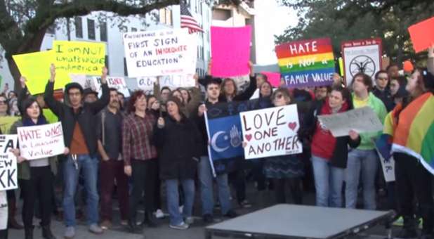 People gathered at LSU to protest The Response LA and Bobby Jindal.