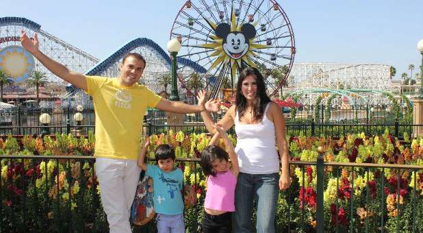 Pastor Saeed Abedini with his children, Jacob and Rebekka, and wife, Naghmeh, at Disney's California Adventures.