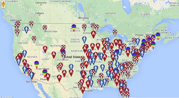 The interactive map shows activity where groups are deeply intolerant of the Christian faith.