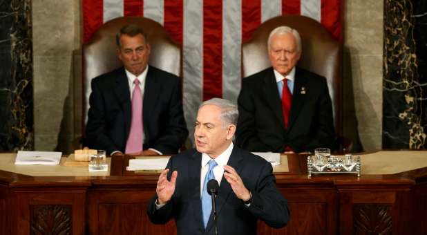 Israeli Prime Minister Benjamin Netanyahu (C) addresses a joint meeting of Congress in the House Chamber on Capitol Hill.
