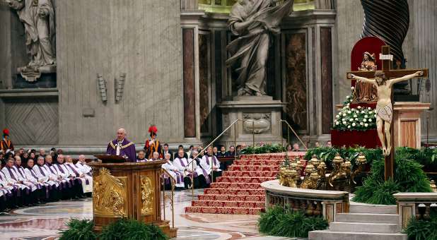 Pope Francis speaks in the Vatican.