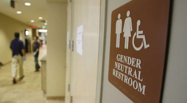 Gender-neutral restroom sign.