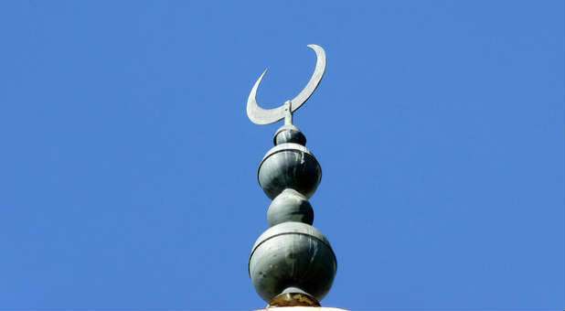 The crescent topping an Islamic temple
