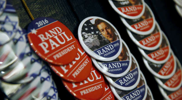 Campaign buttons for Kentucky Sen. Rand Paul.