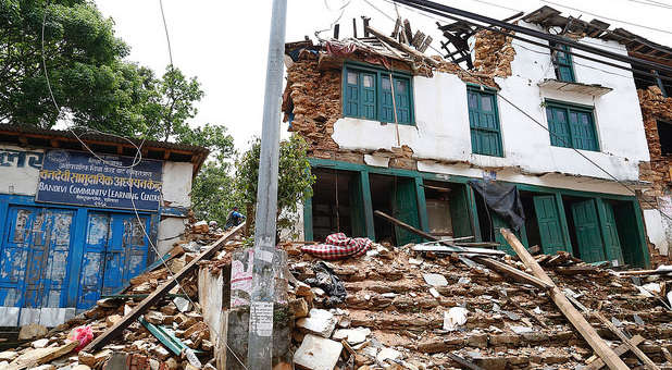 Building destroyed by earthquake in Chautara, Nepal