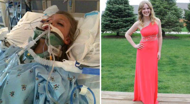 Taylor Hale after the 2011 accident (L) and today (R)