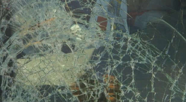 The windshield after a woman allegedly crashed into a grandmother.