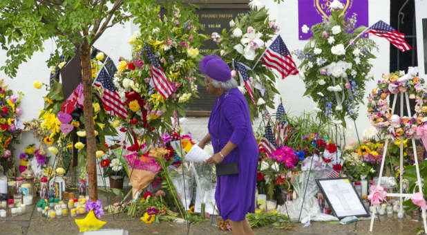 The memorial outside Emanuel African Methodist Episcopal Church. Donors have raised millions in scholarship funds to honor the victims of the massacre.
