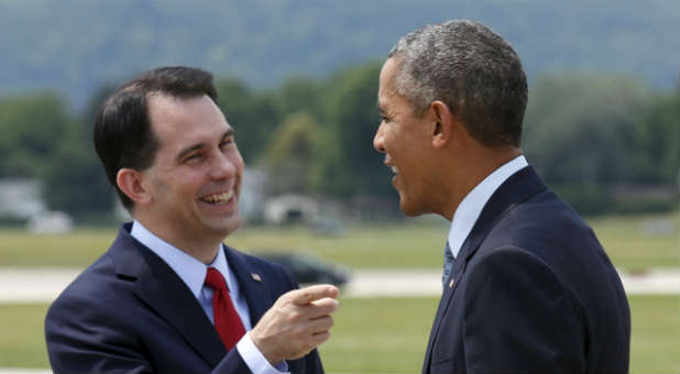 Scott Walker shakes hands with President Barack Obama
