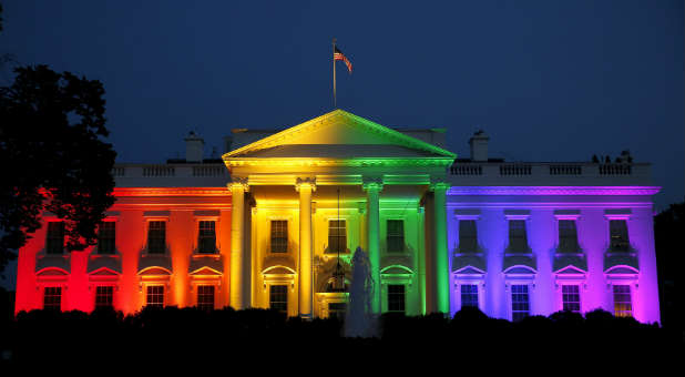 The White House illuminated in rainbow colors after the Supreme Court overturned bans on same-sex marriage.