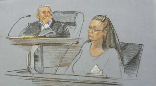 Kim Davis, seen in this courtroom sketch, was arrested and jailed Thursday.