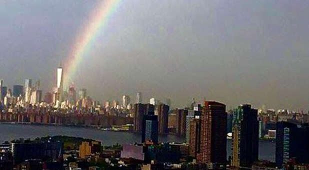 A rainbow over ground zero on the eve of 9/11.