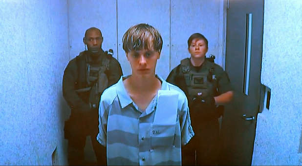 Accused shooter Dylann Roof during his bond hearing.