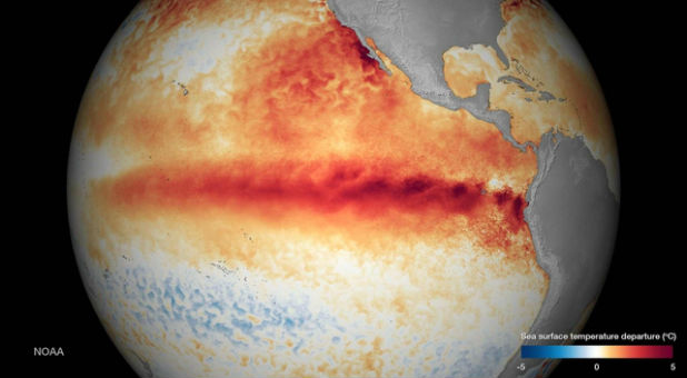 The sea surface temperature departure is seen in an undated NOAA image.
