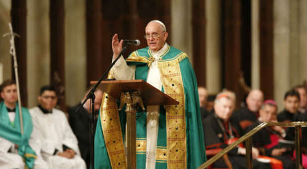 Pope Francis addresses St. Patrick's Cathedral in New York City.