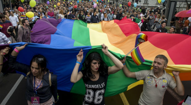 Participants in a gay pride parade.