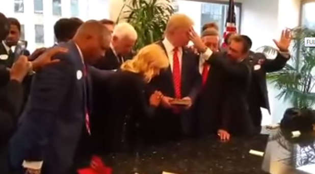 A group of Christian leaders prayed for presidential candidate Donald Trump earlier this year.
