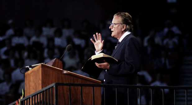 Billy Graham at a crusade in Oklahoma City.