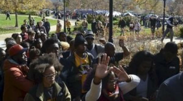 Students protest at the University of Missouri.