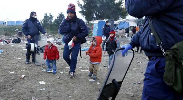 Refugees along the Greek border.