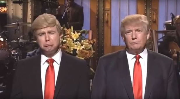 Taran Killam, left, impersonates Republican Donald Trump, right, during a recent episode of 'Saturday Night Live.'