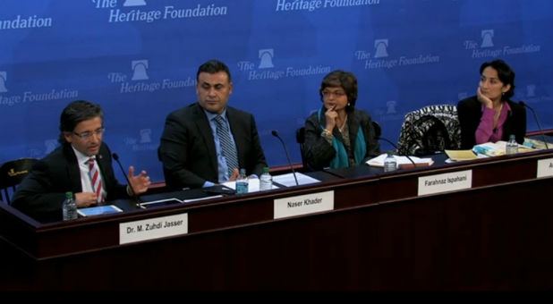 A panel of Muslim leaders, speaking at The Heritage Foundation on Dec. 3, 2015, said it's critical to recognize the religious roots of terror to defeat it. From left to right: Zudhi Jasser; Naser Khader; Farahnez Ispahani, and Asra Nomani.