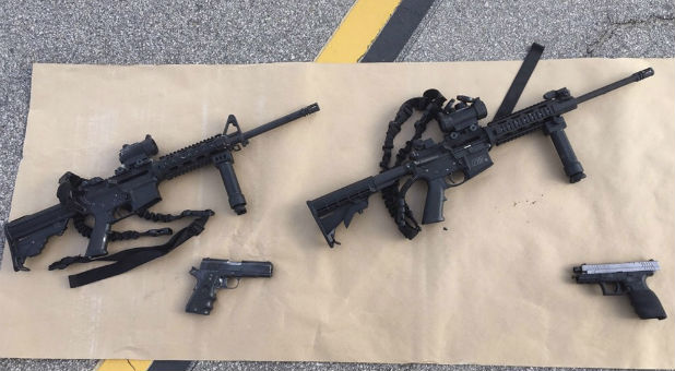 Guns collected from the San Bernardino shooting scene.