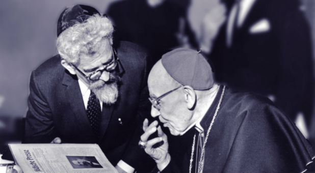 Rabbi Abraham Joshua Heschel meeting in New York with Cardinal Augustine Bea, who shepherded the process of Catholic introspection that led to Nostra Aetate, on March 31, 1963.