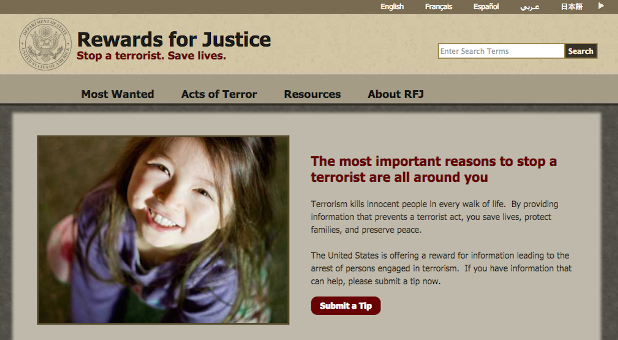 The Obama administration's Rewards of Justice website