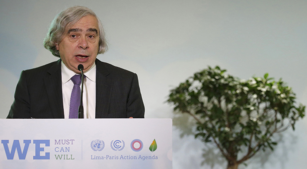 U.S. Energy Secretary Ernest Moniz speaking at the U.N. Climate Change Conference in Paris.