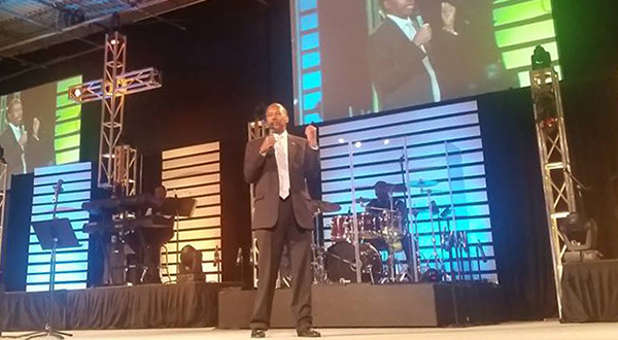 Republican presidential candidate Dr. Ben Carson speaks at Cornerstone Family Church in Des Moines, IA