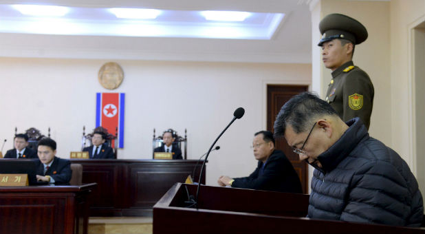 South Korea-born Canadian pastor Hyeon Soo Lim attends his trial at a North Korean court in this undated photo released by North Korea's Korean Central News Agency (KCNA) in Pyongyang.
