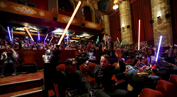 'Star Wars' fans unleash their lightsabers.