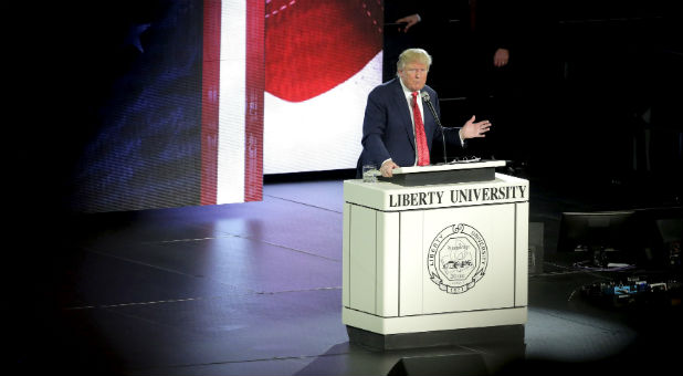 Donald Trump speaks at Liberty University.