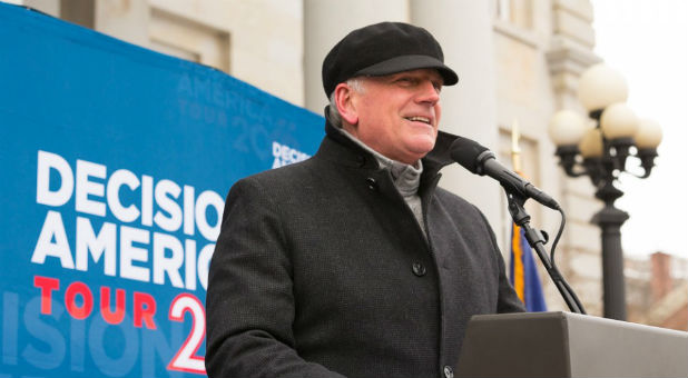 Franklin Graham speaks at his Decision America Tour stop in New Hampshire.