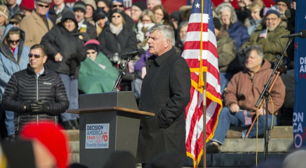 Franklin Graham speaks during one of his Decision America Tour stops.