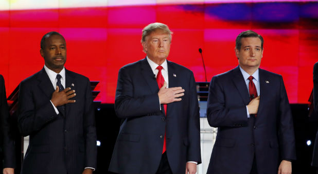Republican candidates Ben Carson, Donald Trump and Ted Cruz