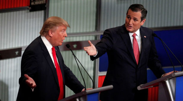 Donald Trump and Ted Cruz in a recent debate.
