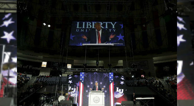 Donald Trump when he spoke at Liberty University.