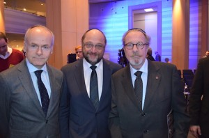(From l to r) European Coalition for Israel Founding Director Tomas Sandell, European Parliament President Martin Schulz and ECI Chairman Rudolf Geigy